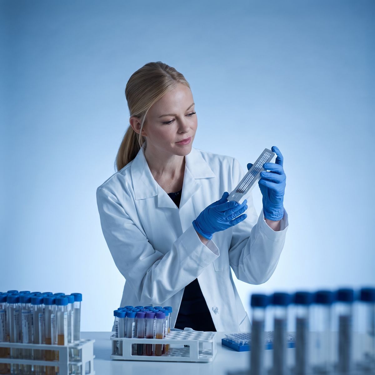 Ärztin im Labor mit Proben